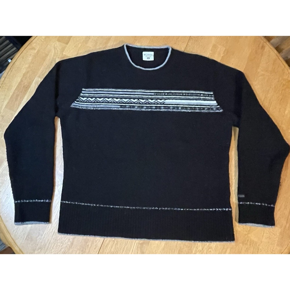 Women's Vintage Columbia Wool Blend Sweater Black Geometric Size Extra Large XL